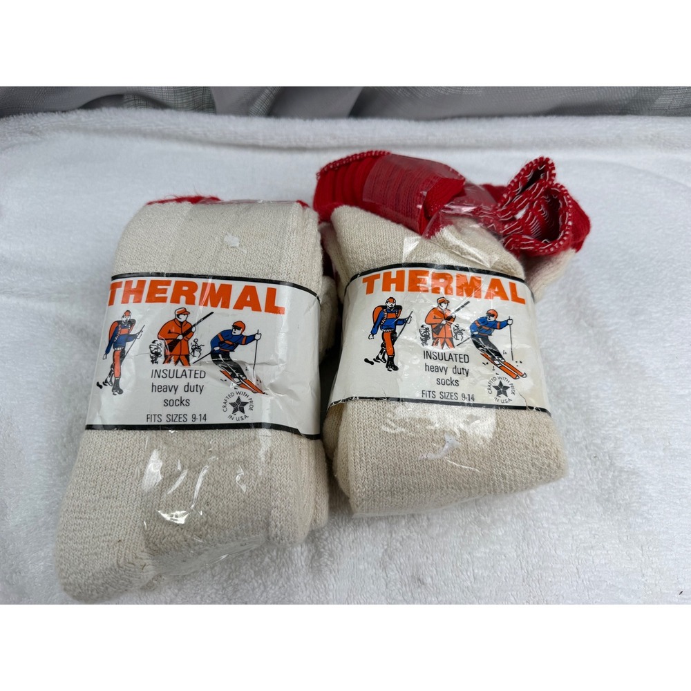 Vintage 2 Pack Lot of 2 Thermal Insulated Heavy Duty Socks Mens 9-14 Cotton USA